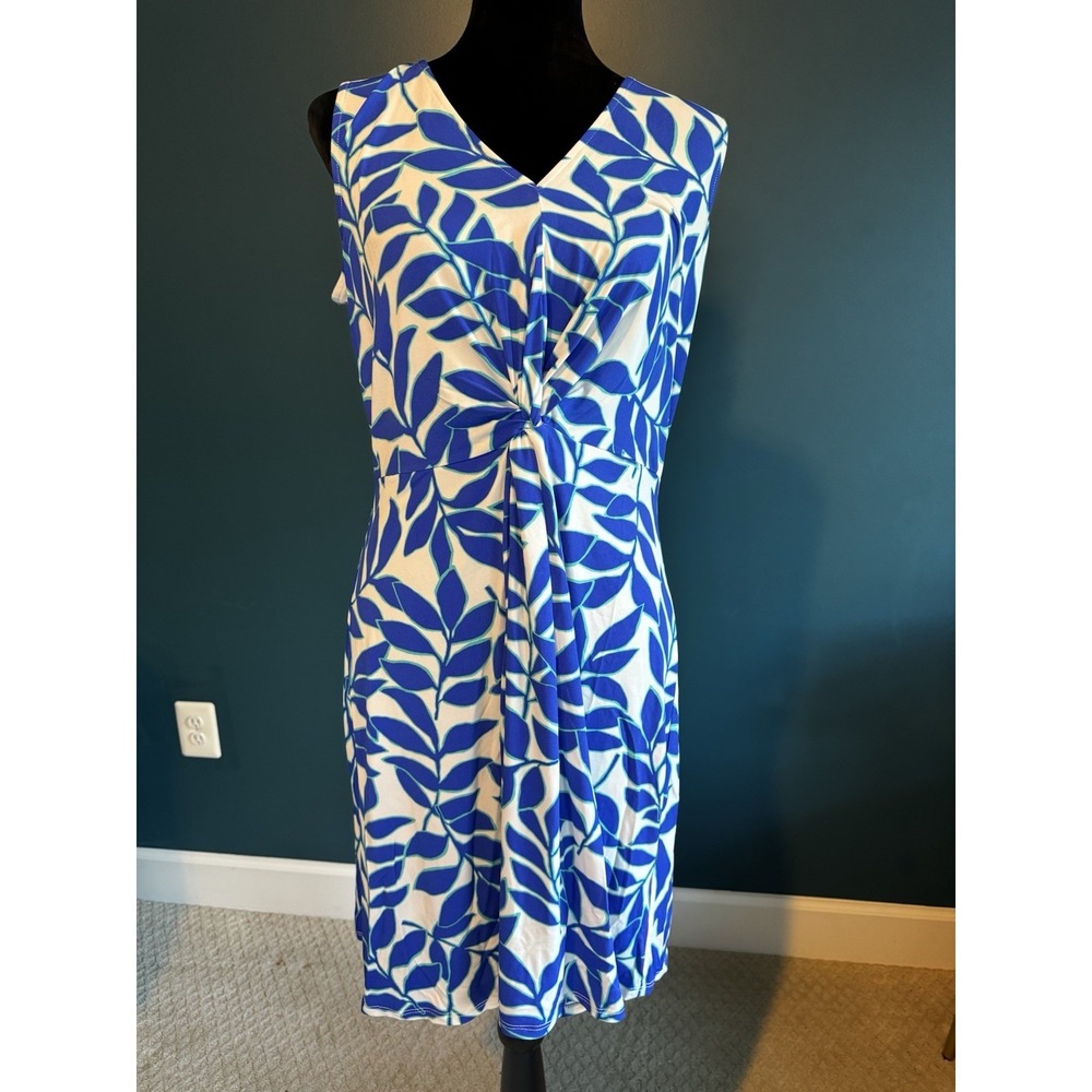 NWT Leota Blue & White Fit & Flare Dress Size 3XL Sleeveless V-Neck